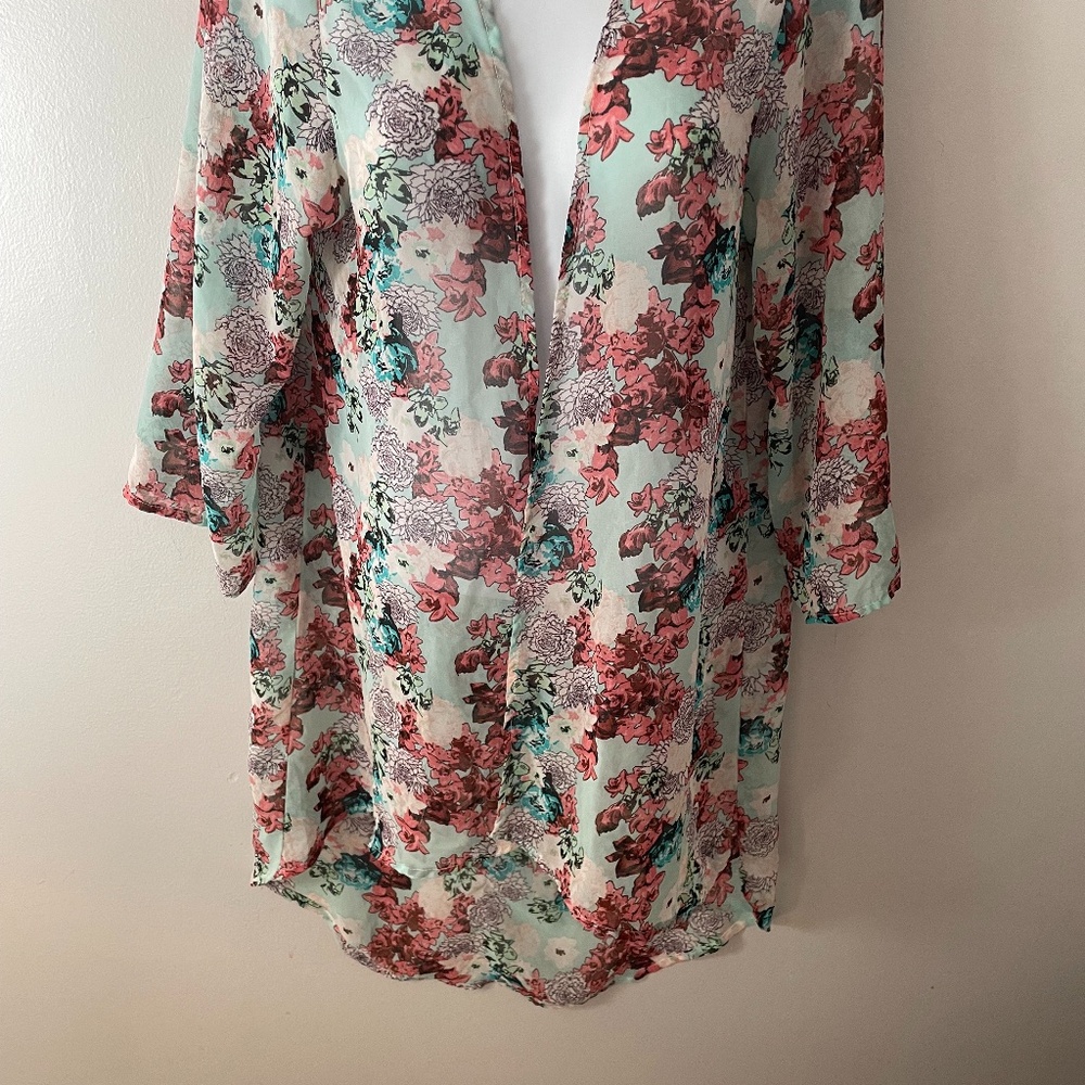 say what floral kimono blue pink flowers size medium